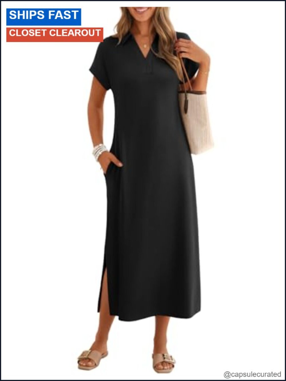 MEROKEETY Women's Summer Casual V Neck Collared Maxi Dress